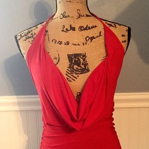 Red halter top with deep V-neck